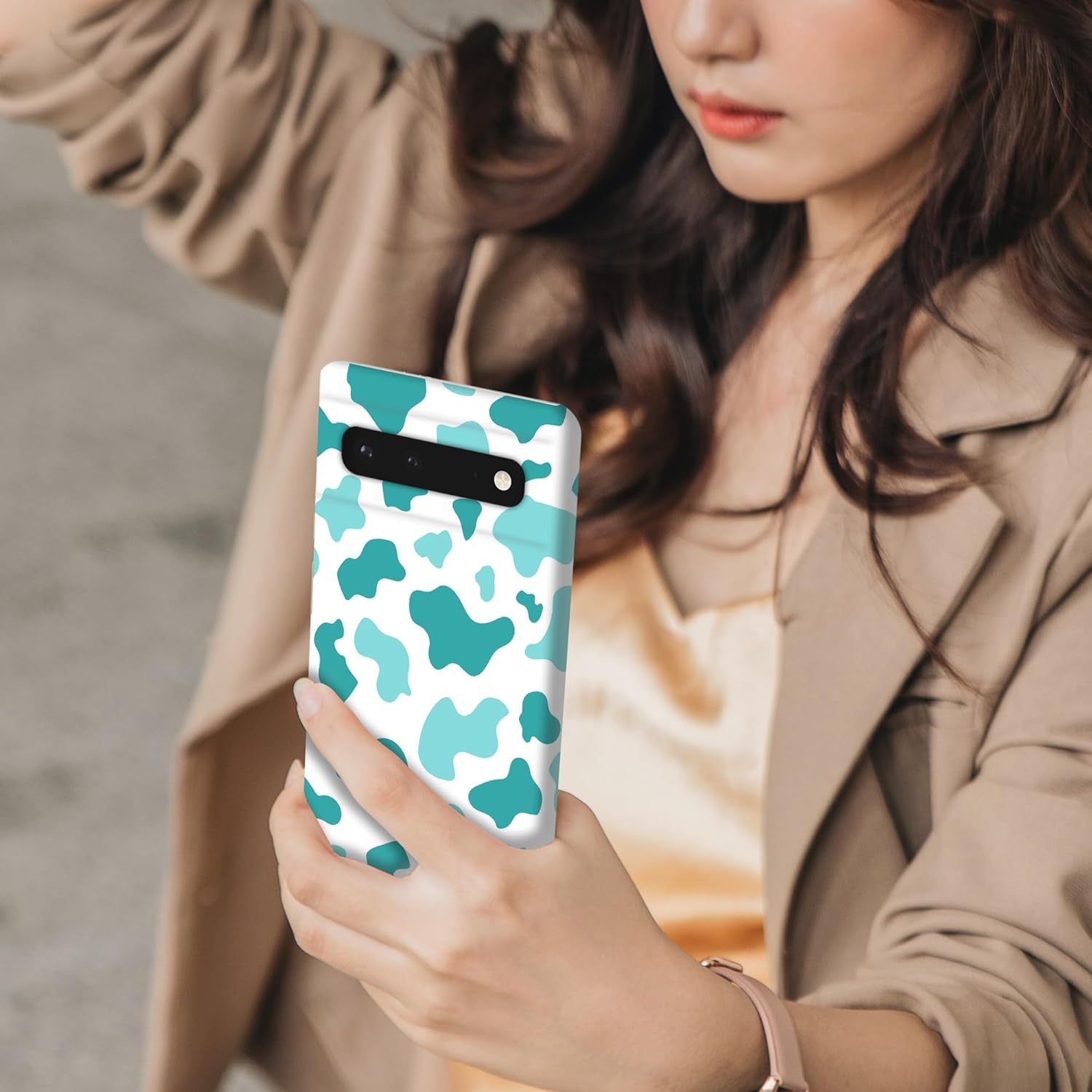 for Google Pixel 6 5G, Pixel 6 Case - Cow Skin Baby Teal Print Printed Cute Slim Fit Hard Plastic Protective Designer Back Phone Case/Cover for Pixel 6 5G