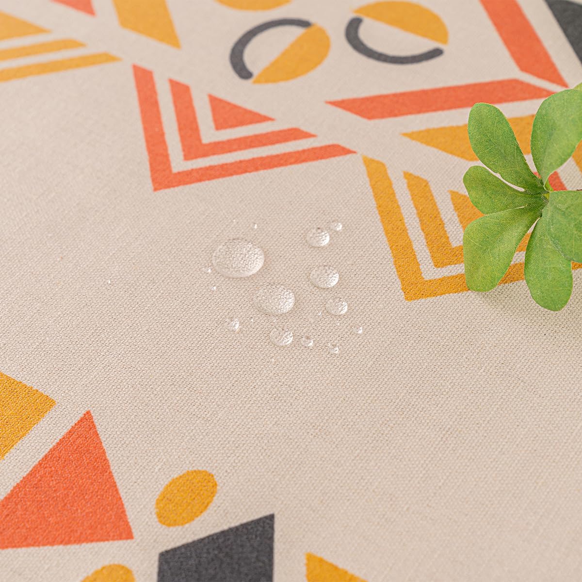 Waterproof Bohemian Tablecloth, 6-8 Foot Rectangle Fabric Orange Colorful Table Cloth with Soft Cotton Tassels, Farmhouse Vintage Dining Table Cover for Indoor Outdoor Use