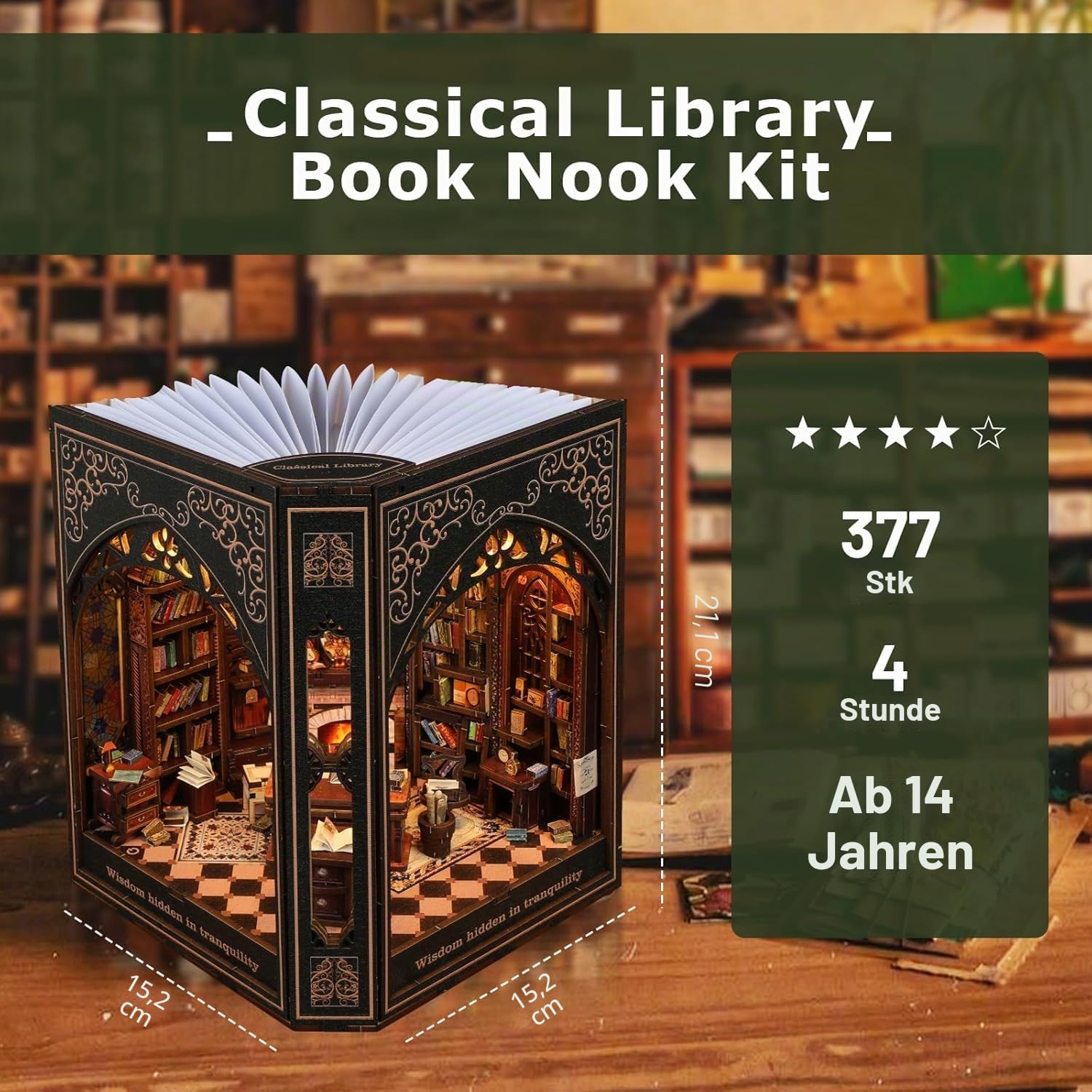 Book Nook Kit mit LED-Lichtern | DIY 3D Puzzle Bücherregal Einsatz | Handgemachte Tiny House Decor für Bastler & Home Decor