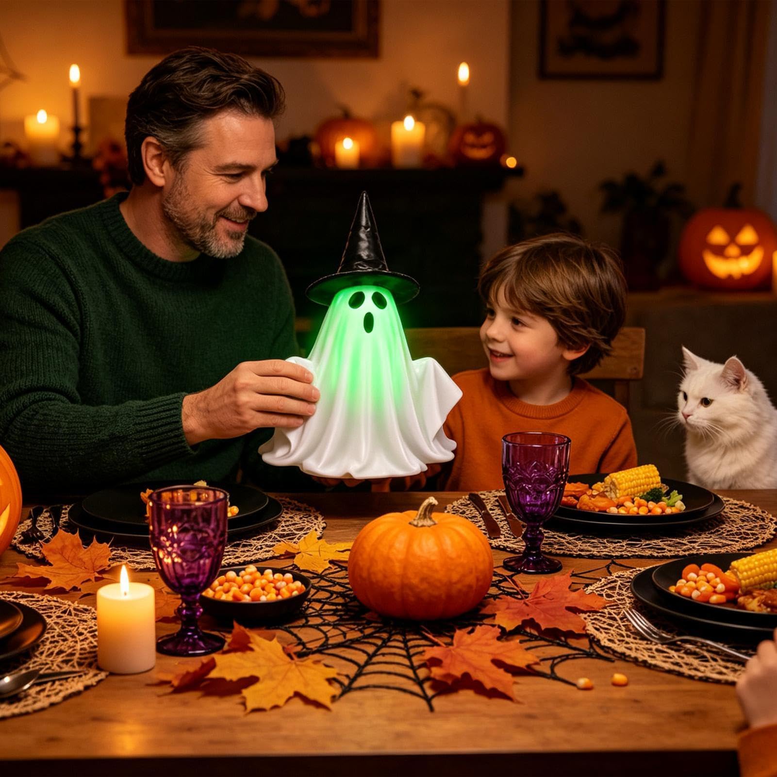 Dekoracja Halloween duch urocza świecąca statuetka dekoracja