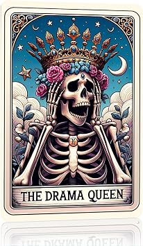 Funny Tarot Card Wall Art, Skeleton Drama Queen Witchy Wall Decor, Witchcraft Supplies, Witchcraft Gifts, Metal Aluminium Plate Sign Gothic Witchy Tarot for Home Bedroom Office Decor