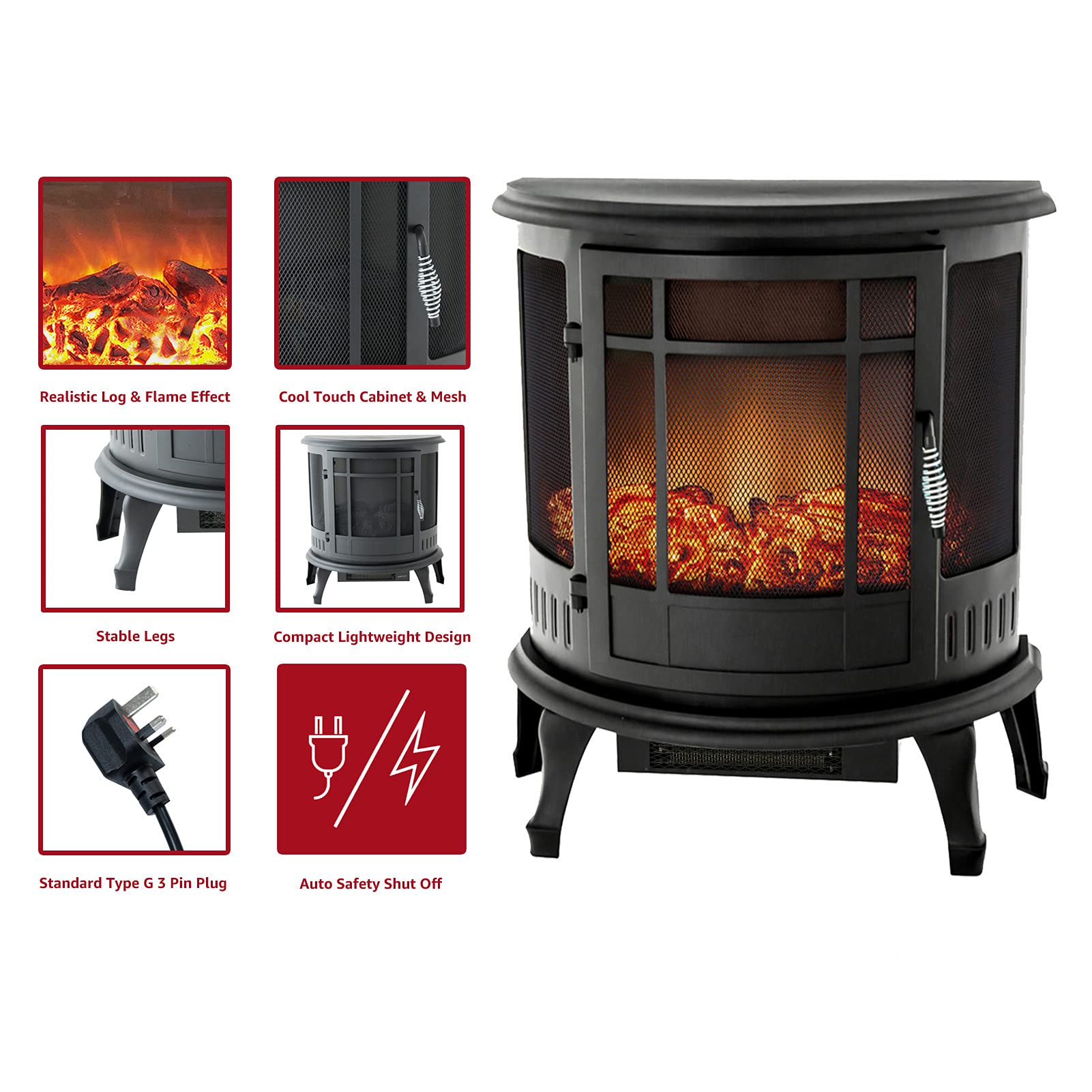 FLAMEu0026SHADE Electric Fire Wood Stove with Remote Control, 63cm Portable  Freestanding Fireplace Space Heater for Indoor use : Amazon.co.uk: DIY u0026  Tools