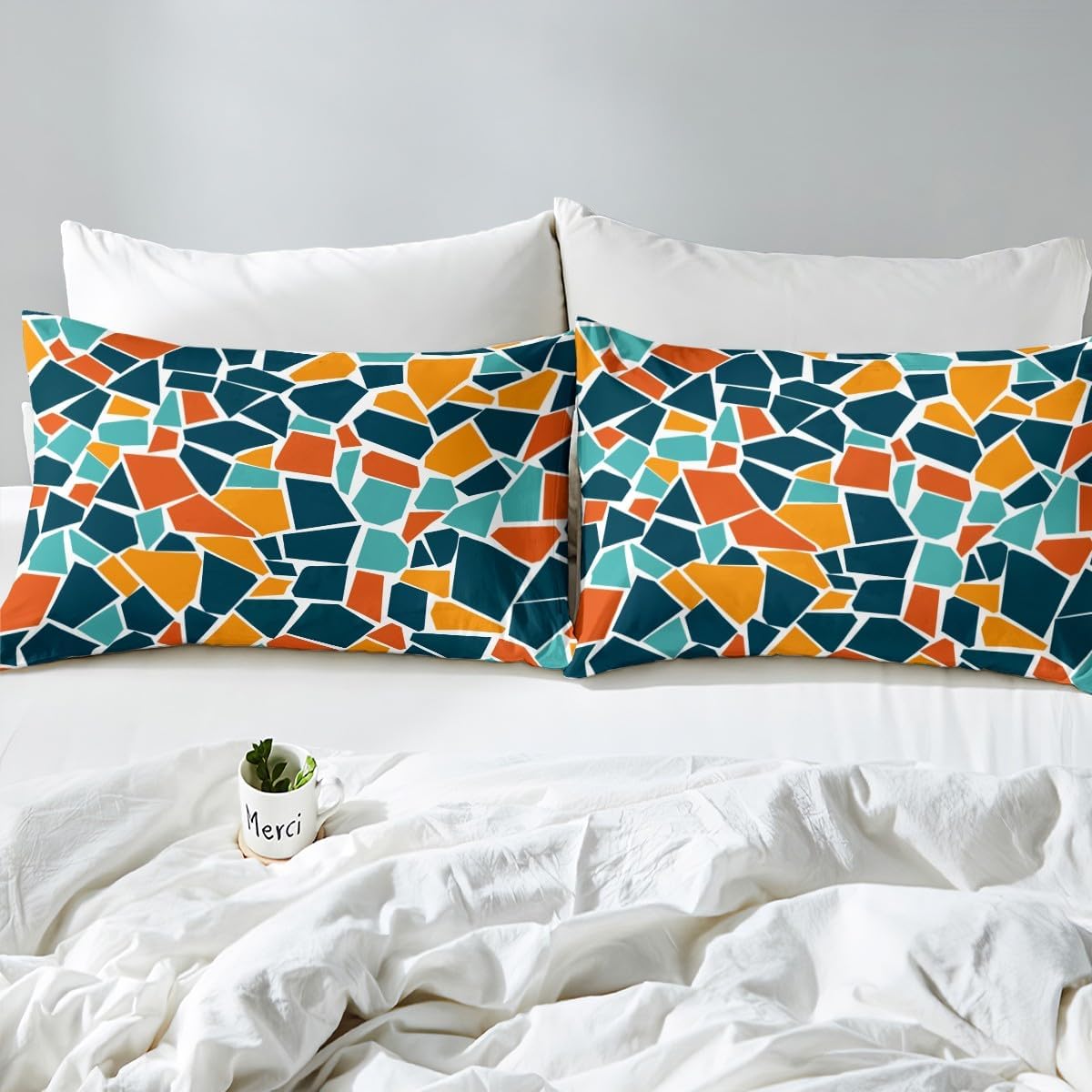 Erosebridal Geometric Sheet Set Colorful Decor Bedding Set Abstract Pattern Fitted Sheet Soft Microfiber Bed Cover for Kids Boys Girls Teens (1 Fitted Sheet with 2 Pillow Cases),Full Size