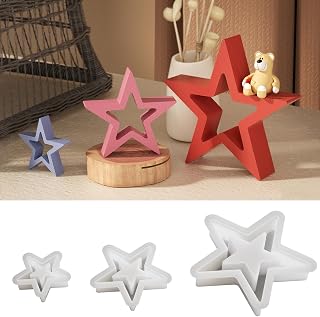 3 Pcs Hollow Star Shaped Silicone Mold Set, Christmas Tree Decoration Desktop Ornament Silicone Mould for Cake Decorating, Candle Making, DIY Resin Crafts (Star)