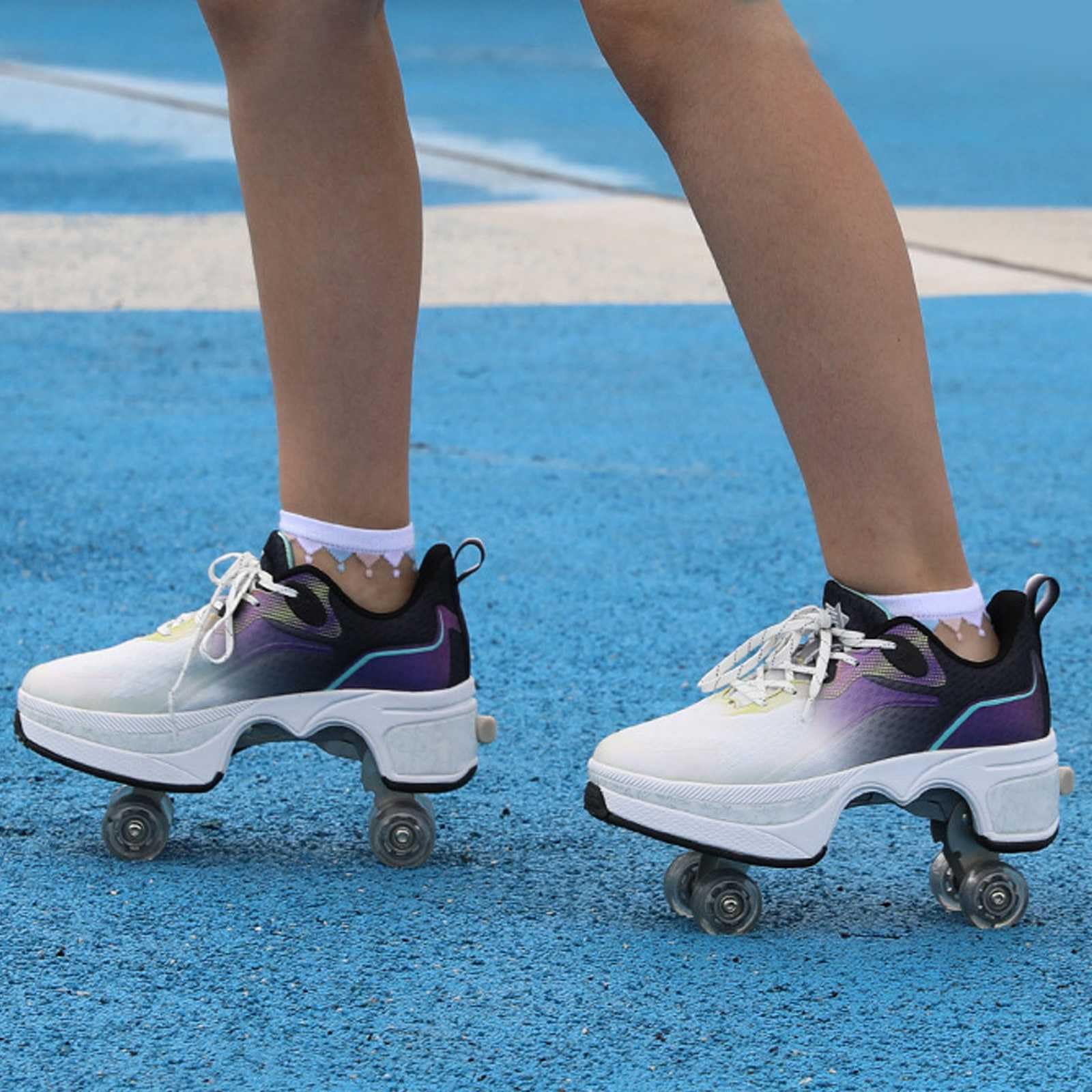Schuhe mit Rollen für Männer Schuhe Rollschuhe Kinder Skateboard Schuhe Bequem Und Atmungsaktiv Quad Skates Verstellbare Rollschuhe Verstecktes Rad für Laufsportschuhe Zum Spielen für Männer