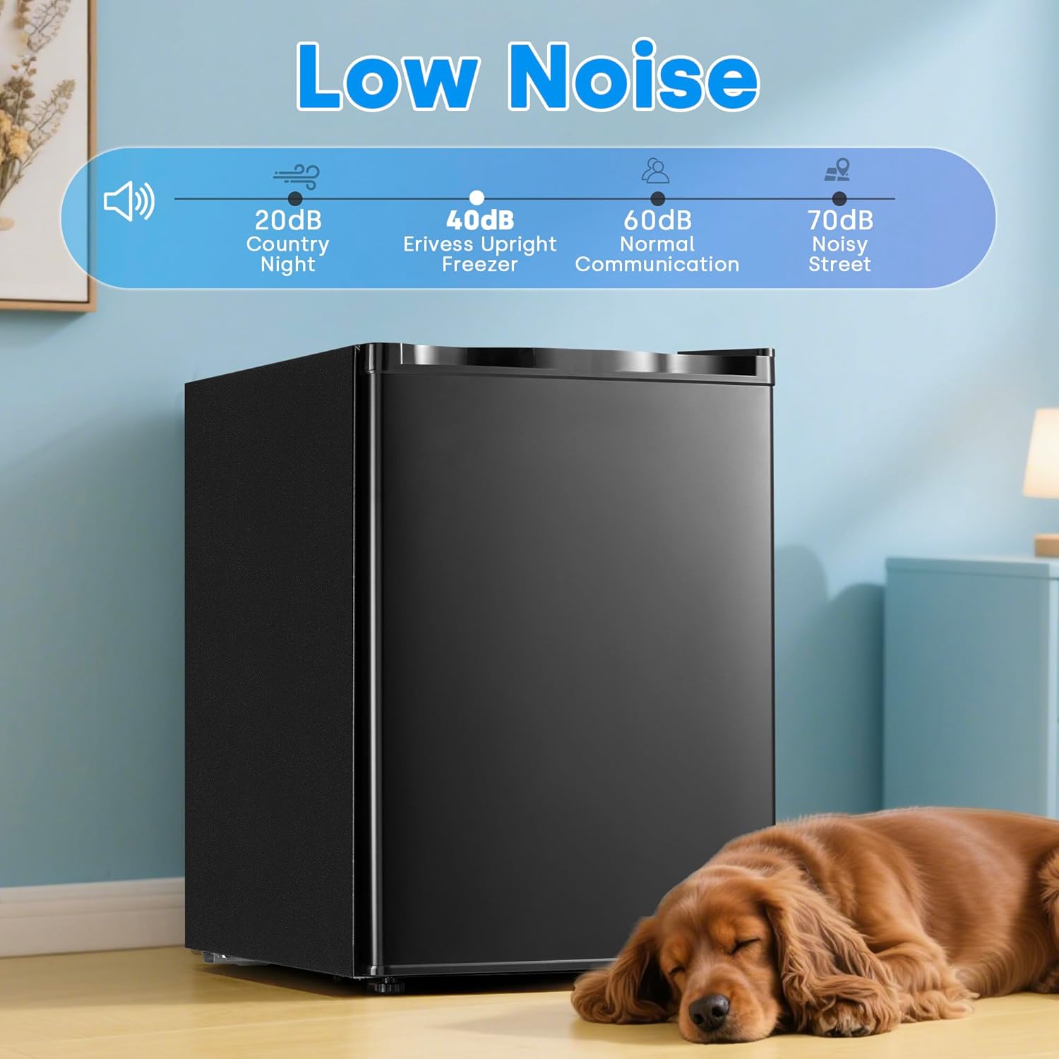 Erivess 2.1 Cu.ft Compact Upright Freezer, Single Door Mini Freezer with Adjustable Thermostat, Removable Shelves, Energy-Saving & Low Noise, Small Freezer for Home/Dorm/Apartment/Office (Black)