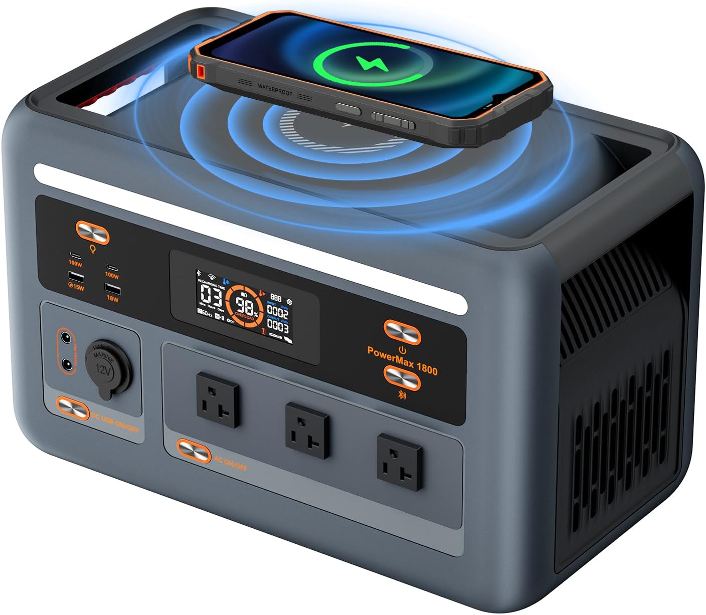 OSCAL PowerMax 1800 Portable Power Station, 1024Wh LiFePO4 Battery, 1800W AC (3600W Surge)/100W USB-C Output,Solar Generator(Solar Panel Optional) for Camping, RV, Home Backup Power