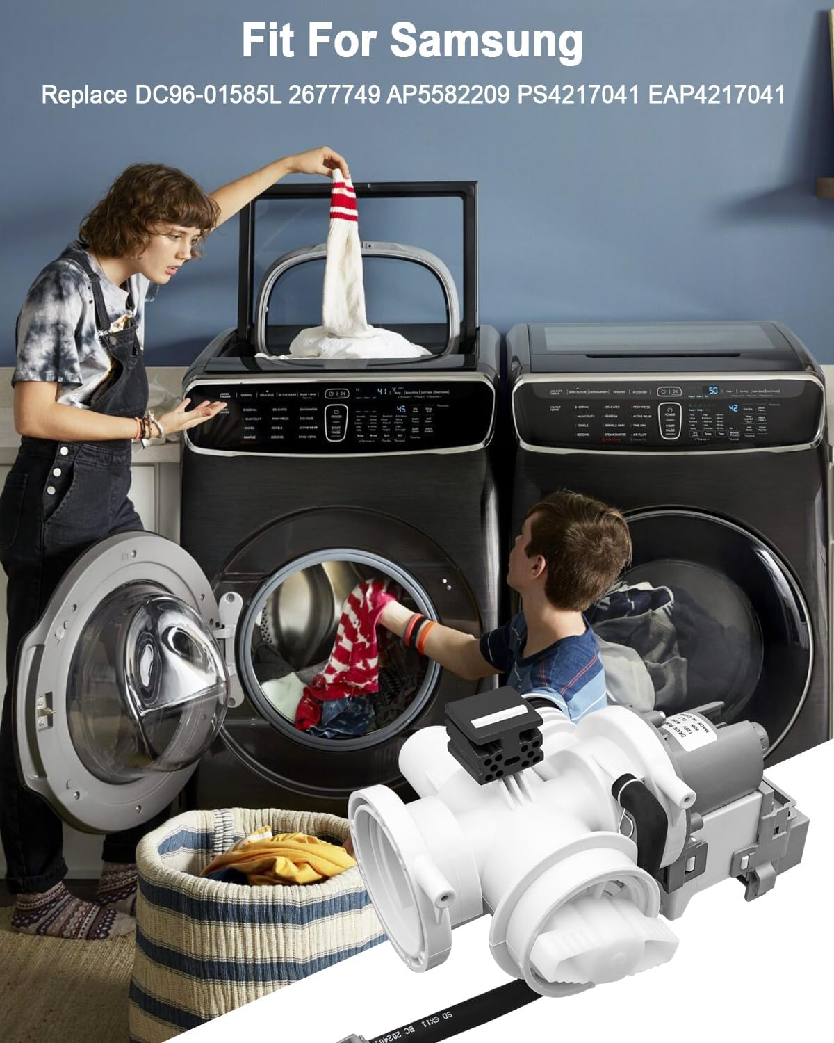 Washer Drain Pump Replace DC96-01585L Compatible with Samsung WF210ANW/XAA-04 WF361BVBEWR/A2-01 and more