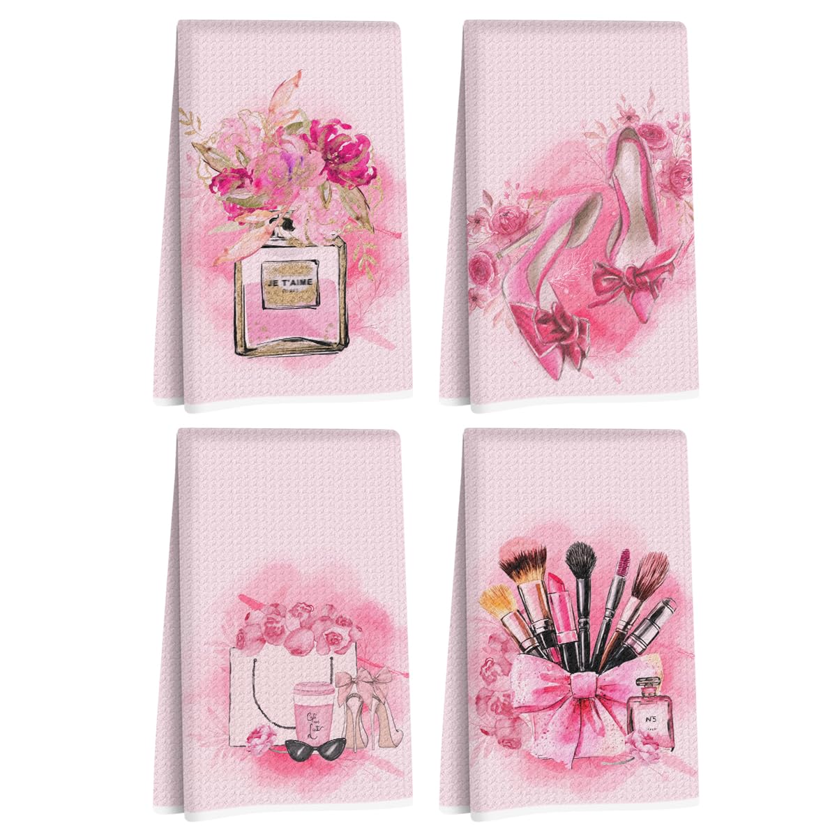 4 Pcs Pink Hand Towels for Bathroom, Perfume Bow Decor Reusable Tea Towels