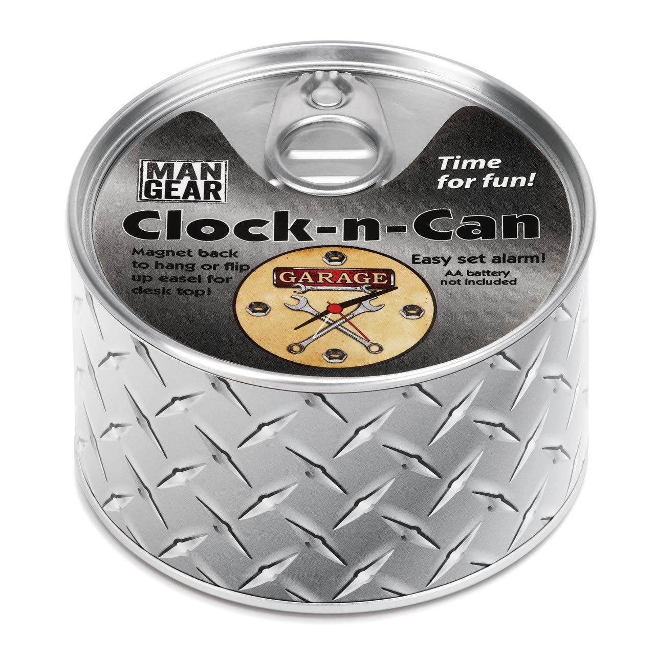 DEMDACO Garage Tools Clock-n-Can Silver Tone 4 x 4 Metal and Magnet Desk Clock