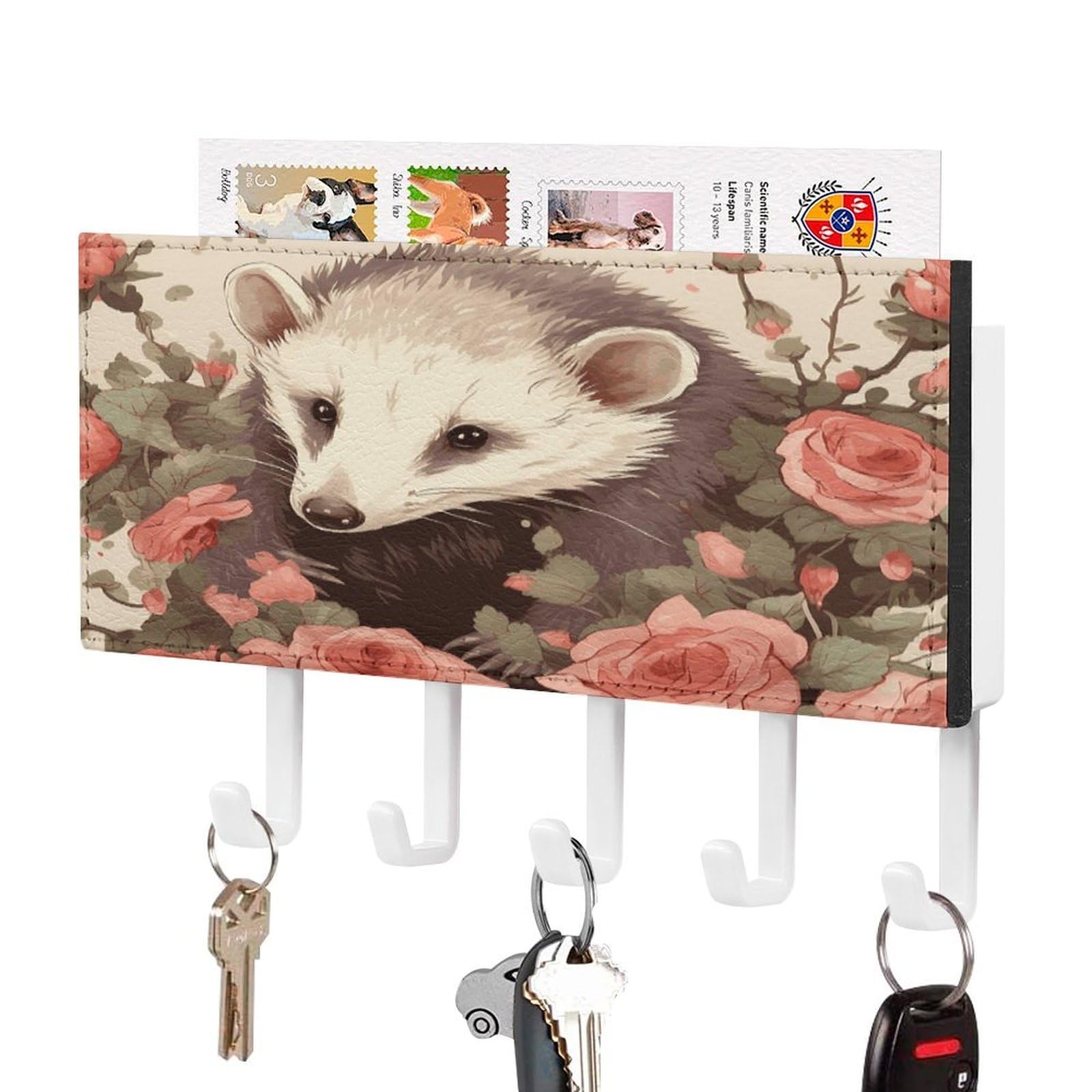 Soporte para llaves de pared Opossum and Roses con bandeja fina