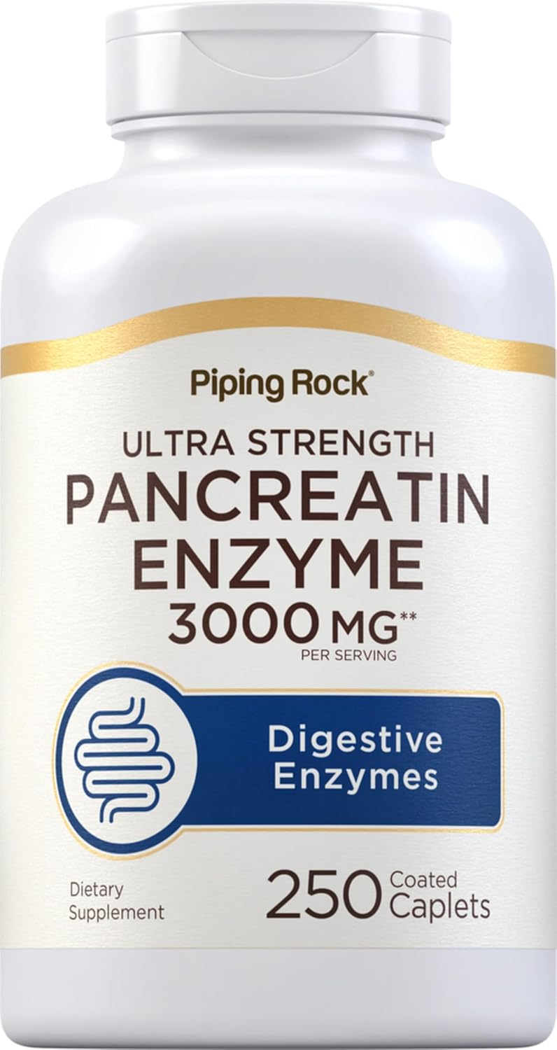 Piping Rock Pancreatin Digestive Enzymes | 250 Caplets | Ultra Strength | Non-GMO, Gluten Free Supplement