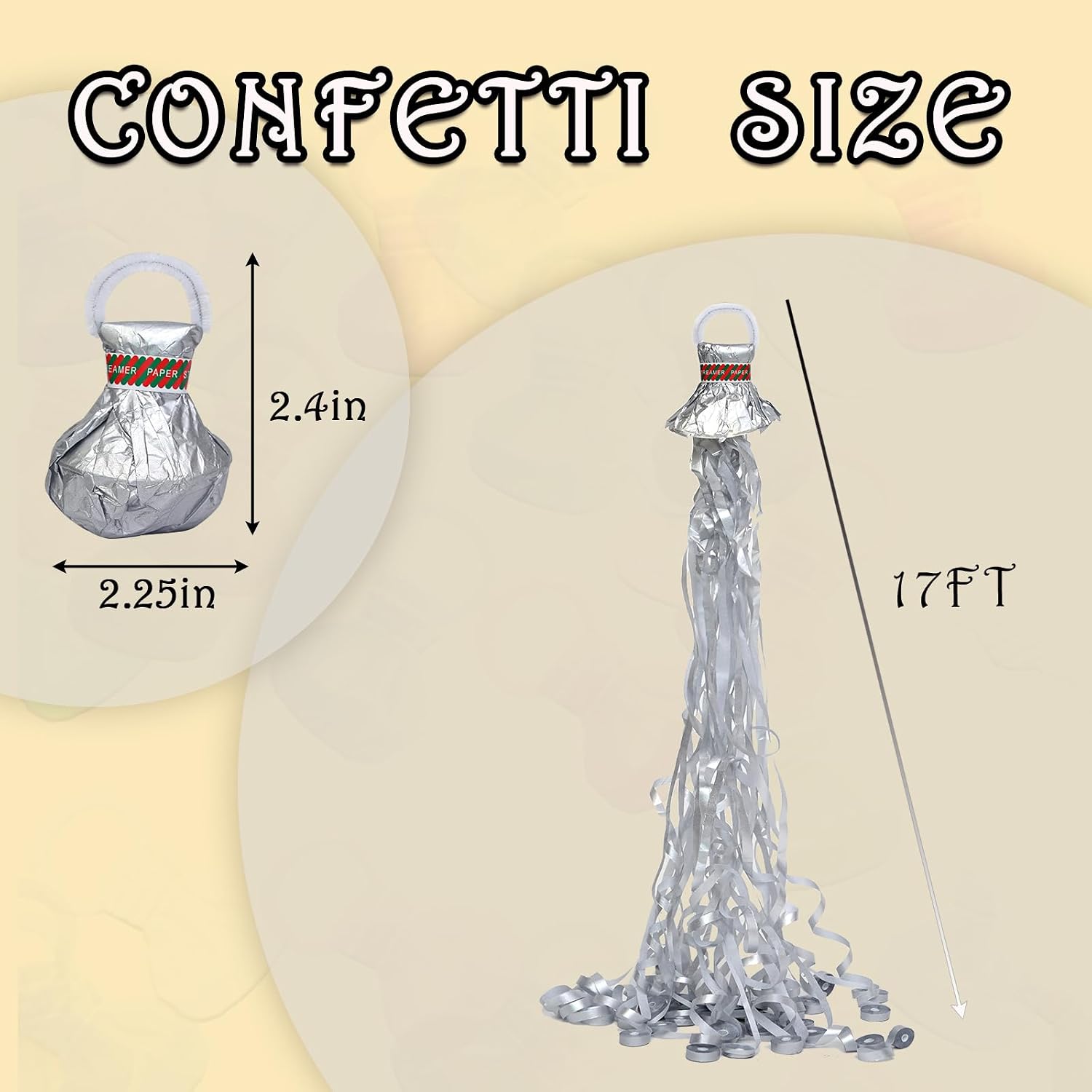 24Pack Silver Hand Thrown Streamer Poppers, Confetti Streamers No Mess Party Poppers, Streamers for Weddings Birthdays Events, Quiet Easy Cleanup (Silver, 24Pack)