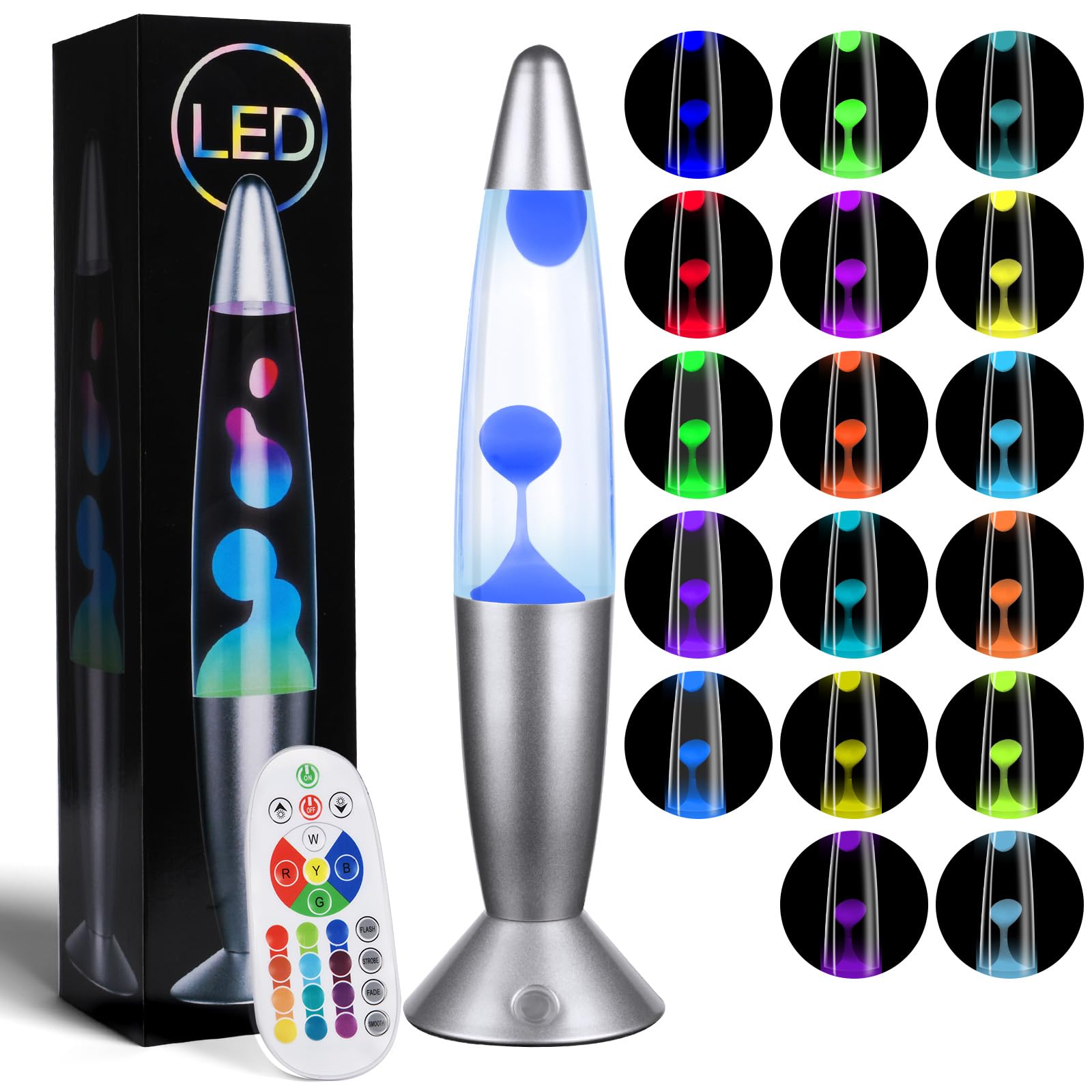 HOTUT Lámpara de Lava Relajante con Control Remoto, Lámpara de Movimiento Líquido de 14 Pulgadas, Estado ánimo con 17 Colores Cambiantes, Brillo Ajustable, 4 Modos, para Relajación y Pa