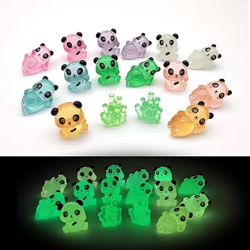 16Pcs PVC Mini Luminous Pandas Ornament for Birthday Party,Fairy Garden Dollhouse Party Favor Decor