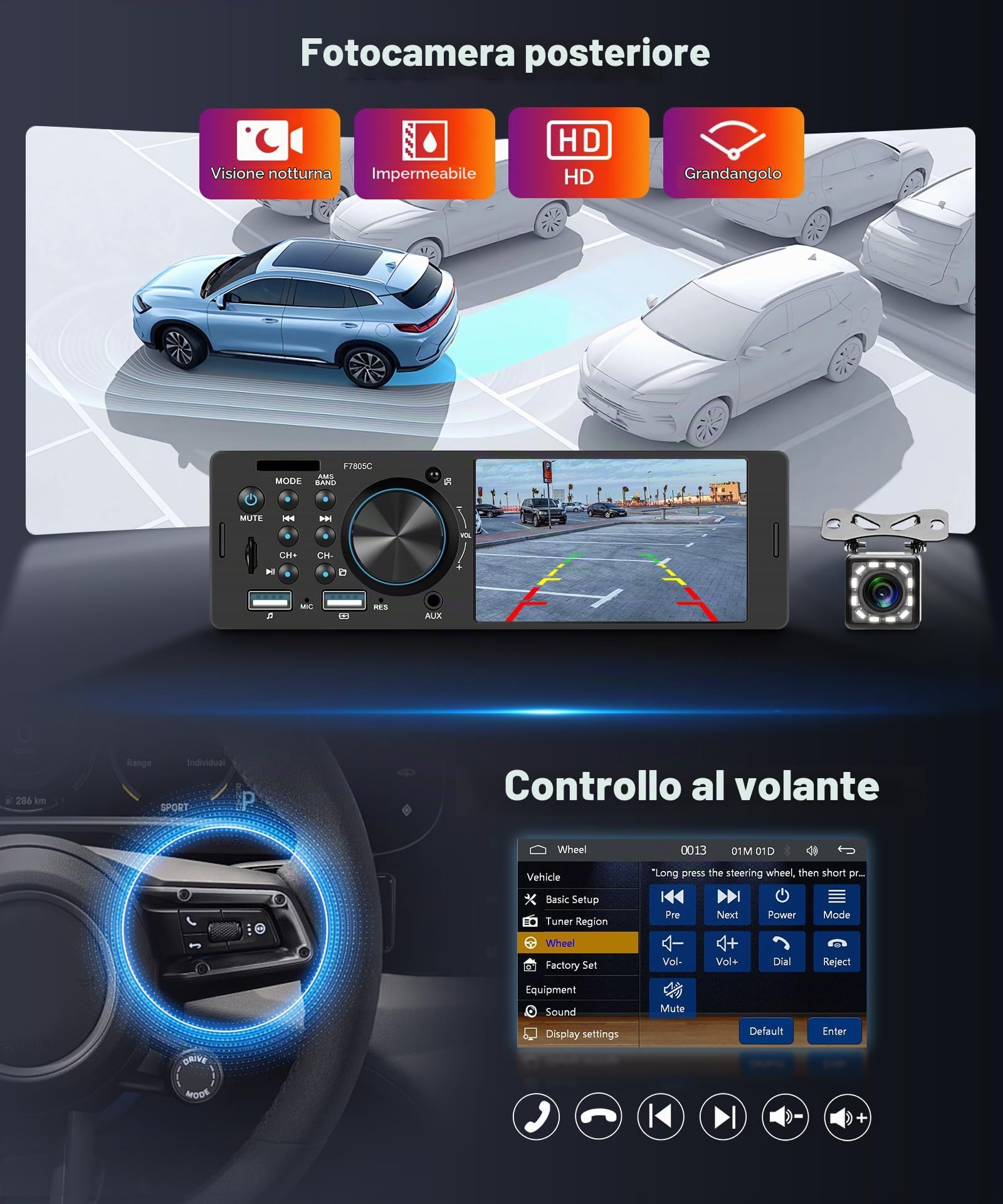 Hodozzy USB Autoradio 1 Din con Schermo da 4 Pollici, CarPlay e Android Auto, Compatibile con Bluetooth 5.2, Radio FM, Ricarica Rapida, TF/AUX, Mirror Link, EQ SWC, Telecamera Posteriore