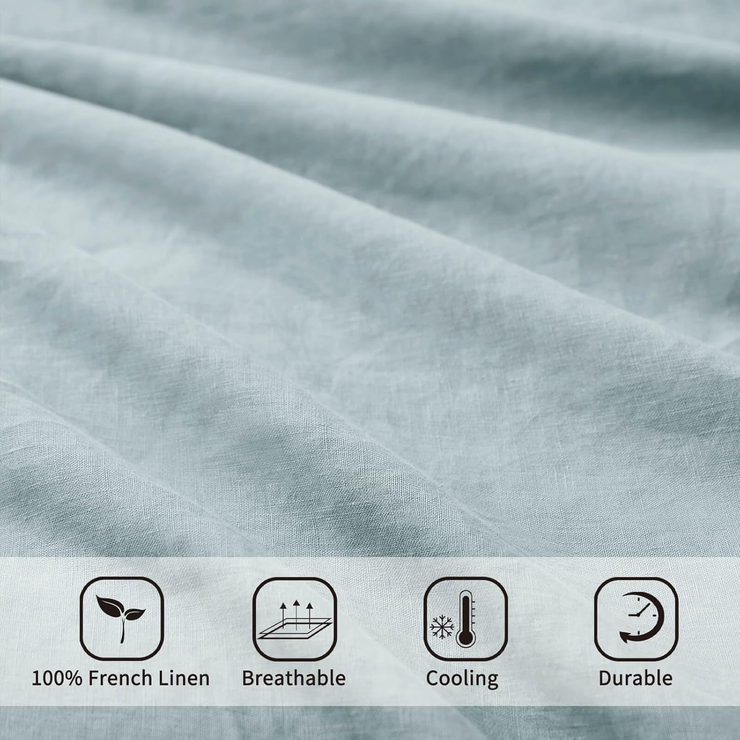 ATLINIA 100% Flax Linen Duvet Cover Set - Stone Washed Pure French Linen Organic Fabric for Farmhouse Comforter Boho Bedding Included 1 Duvet Cover 2 Pillow Shams(Dusty Blue, Queen)