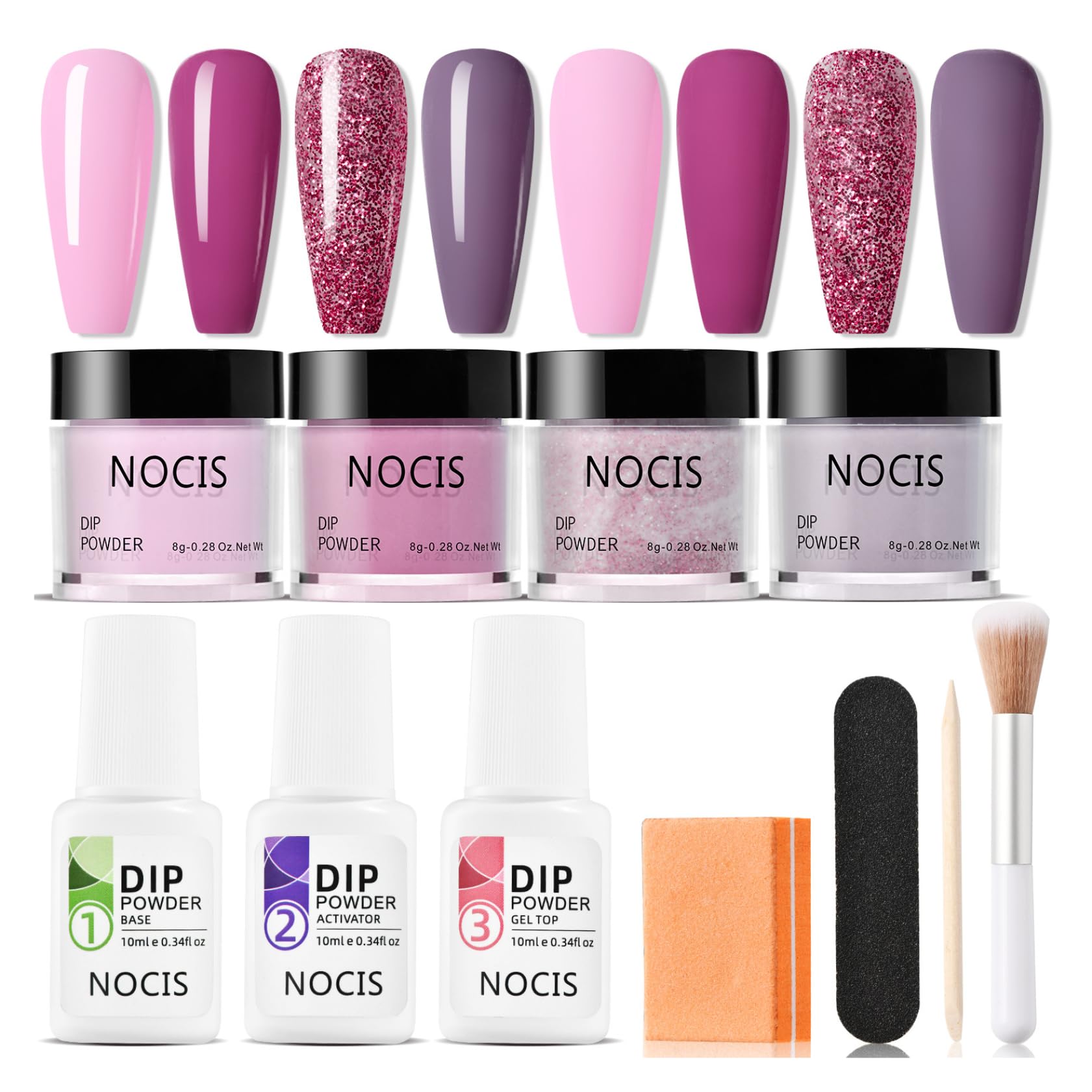 Kit de démarrage pour ongles en poudre à tremper, 4 couleurs, kit de poudre à tremper pour ongles, finition brillante ou givrée avec base, top coat activateur, manucure liquide pour la maison, le bri
