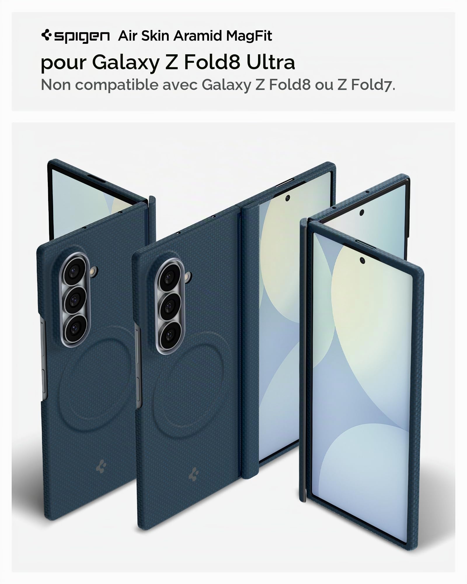 Spigen AirSkin Aramid MagFit Coque pour Samsung Galaxy Z Fold 8 Ultra -Bleu