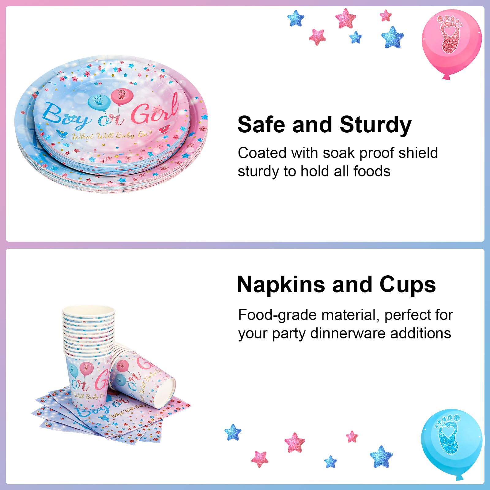 122 Pcs Gender Reveal Party Decorations, Set Stoviglie Carta per Feste, Baby Shower Decorazioni, Boy or Girl Decorazioni, Forniture Feste Baby Shower, per 24 Ospiti