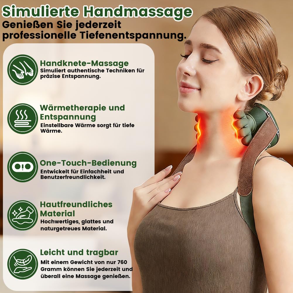 Massagegerät, 4D Nackenmassagegerät mit Wärme, Massagegerät Nacken, Shiatsu Massagegeräts, Nackenmassage Schultermassage Gerät, Entspannt die Muskeln und lindert Müdigkeit, für Zuhause & Büro