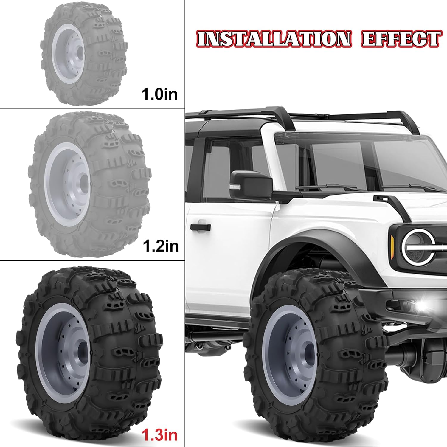 OGRC 1.3" Wheel and Tires Soft Terrain Tires Negative Offset Wheels for 1/18 1/24 SCX24 TRX4M Upgrade RC Crawler Car (Titanium)