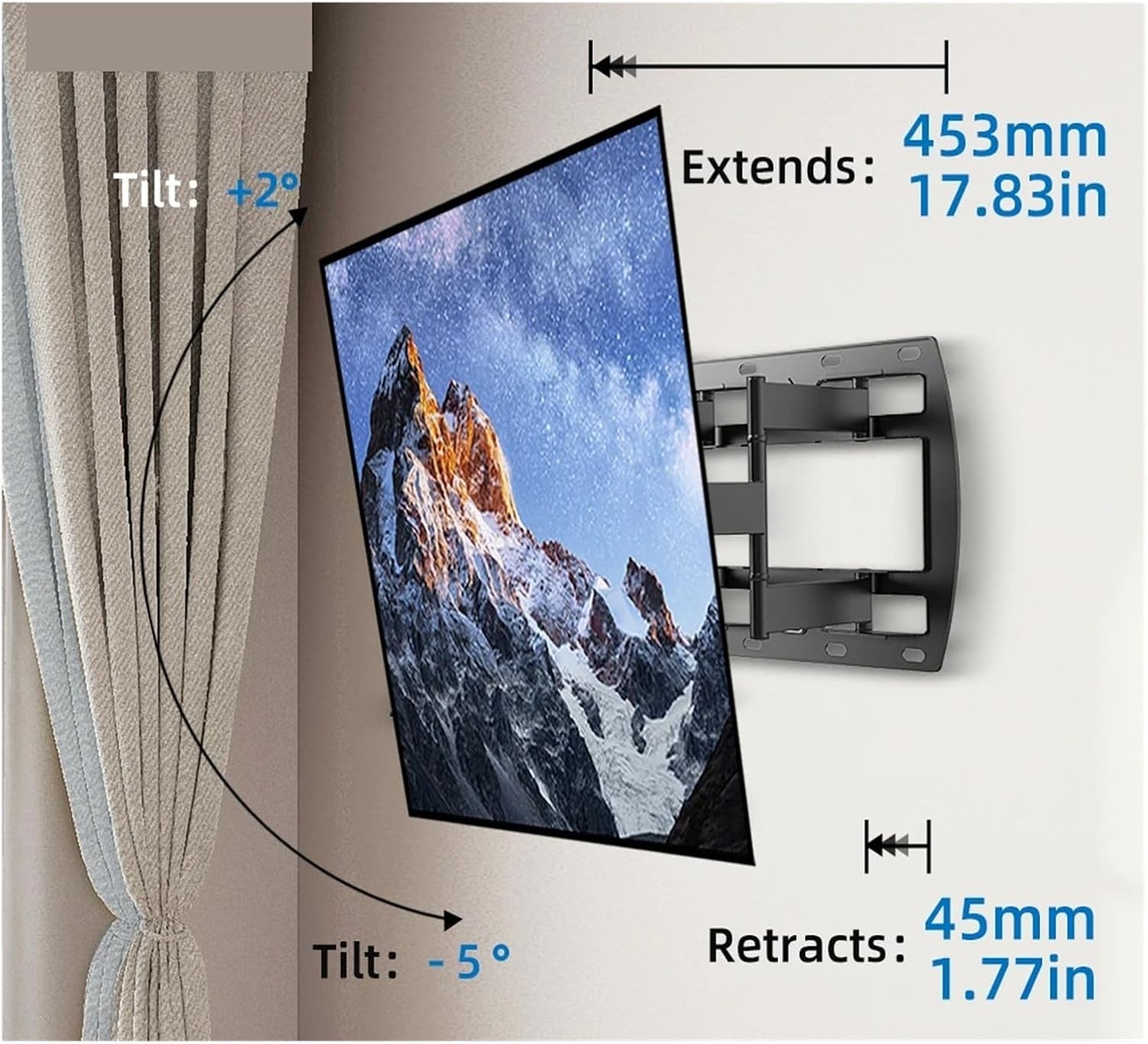 For 50-90 Inches Up To 176 Lbs Full Motion TV Mount With Swivel Tilt Dual Articulating Arms Max VESA 600x500mm TV Wall Mount(32-80inch)