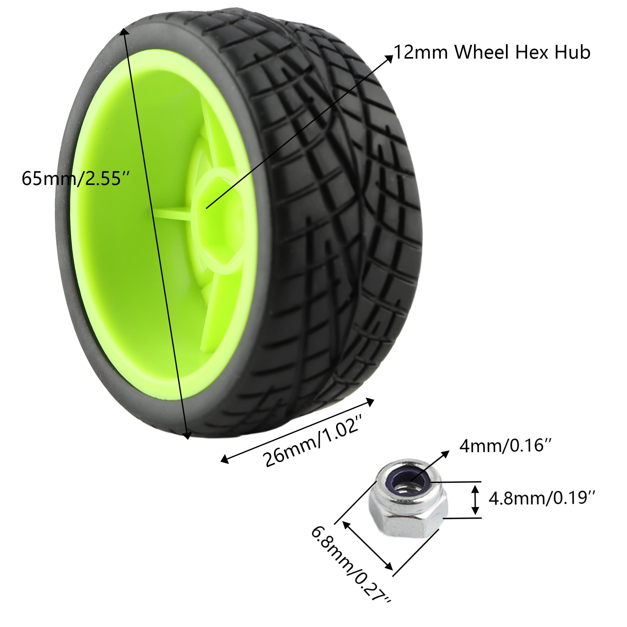 Aazon.co: HIRCQOO 2.59in Rubber Tires ≈ 12 Hex Plastic Wheel F 428301