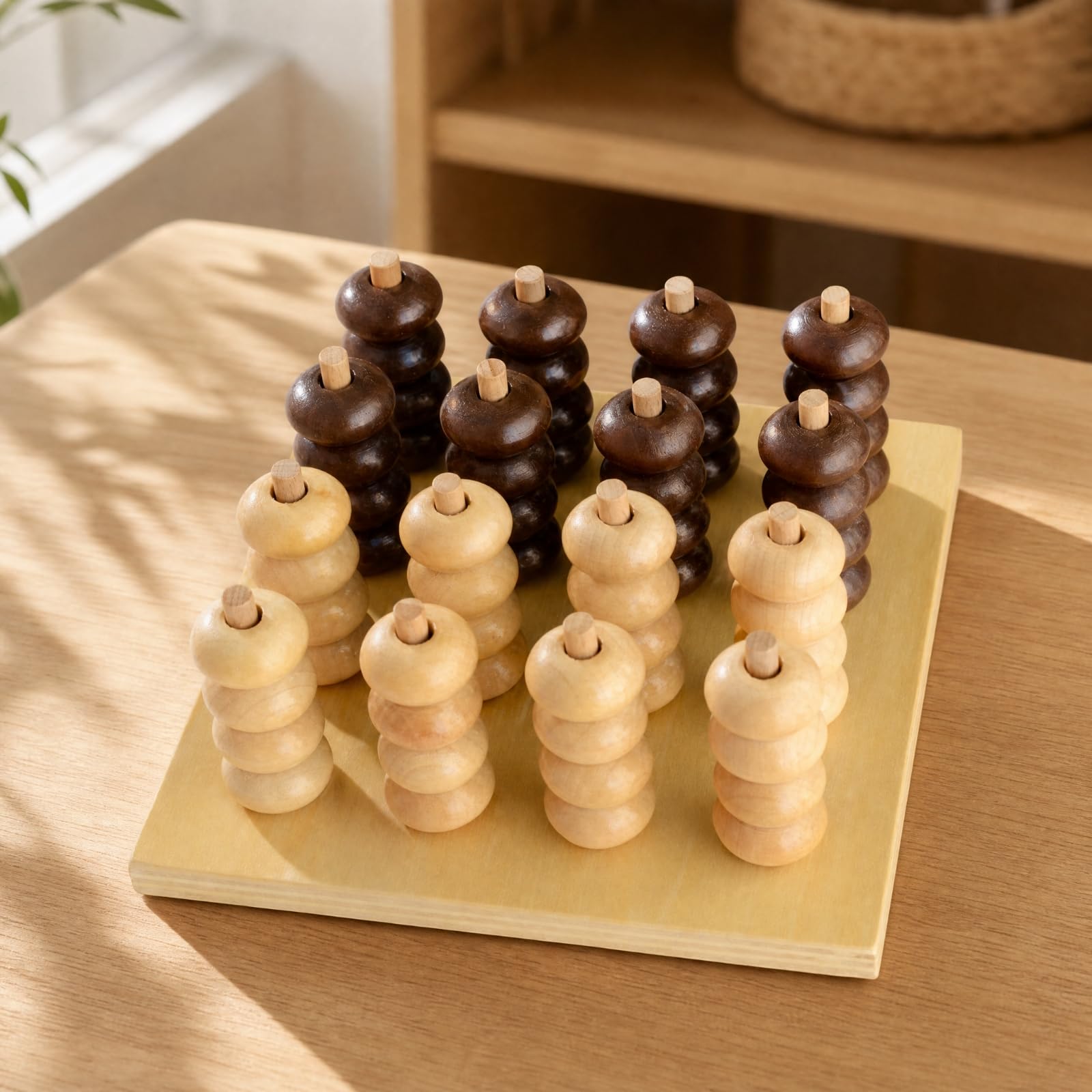 kowaku Gioco di Allineamento Tridimensionale in Legno di Logica Gioco con Pioli e Pezzi a Forma Anello senza Schermo per Bambini in Età Prescolare