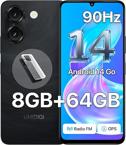 UMIDIGI Teléfonos celulares desbloqueados G9A Android 14 2025, 6.75 pulgadas HD+ 90Hz pantalla Smartphone, 8 (4+4) GB+64GB 2TB procesador Octa-Core,
