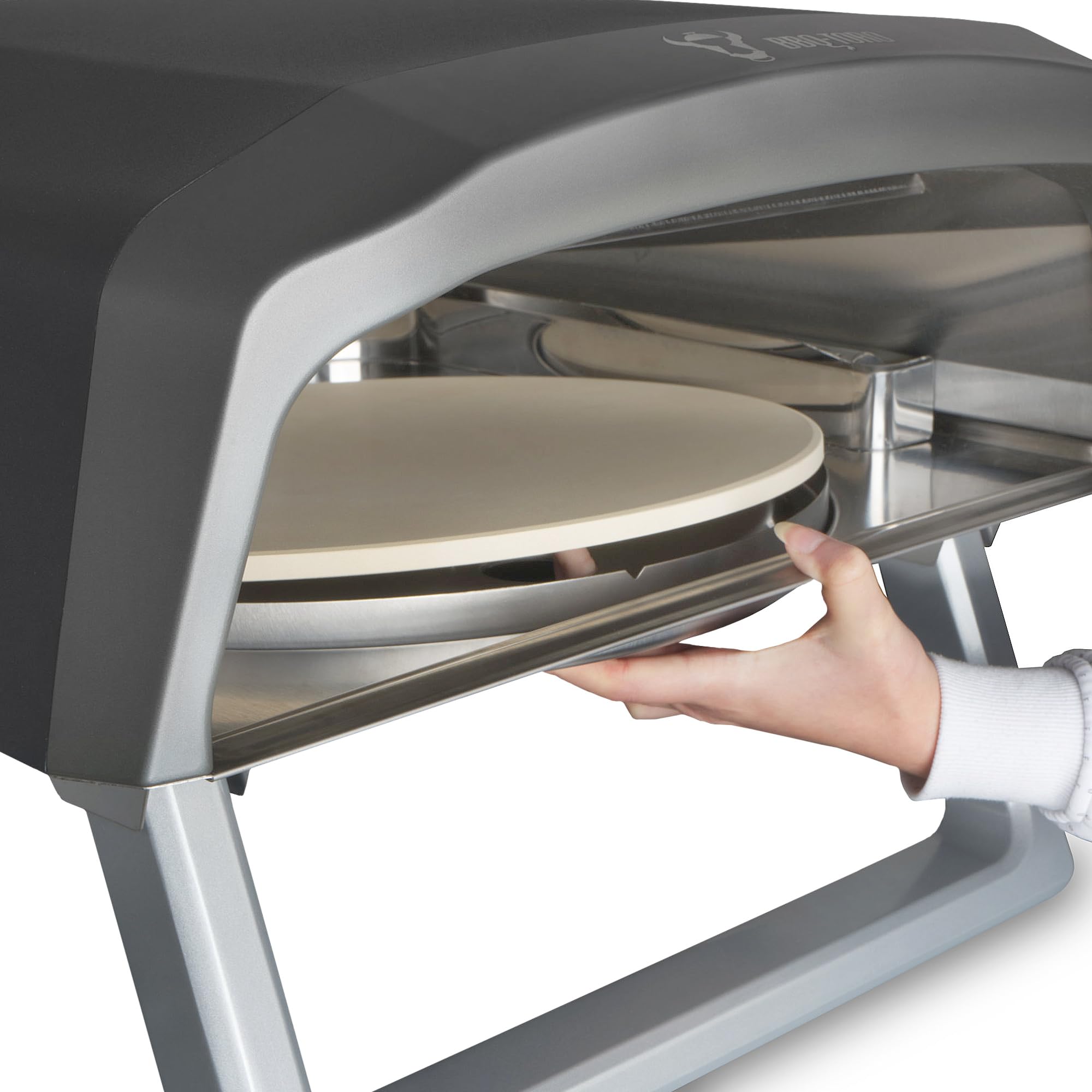 BBQ-Toro Gas Pizzaofen mit Drehfunktion | Mobiler Pizza Ofen mit Pizzastein | 8,5 kW | Gasofen, Gasgrill Camping | Ofen 360° Drehbar (Pizzaofen mit rundem Pizzastein)