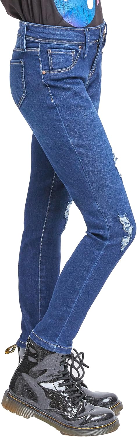 YMI Girls' Our Girls Mid-Rise Basic 1-Button Skinny Jean, Light Blue