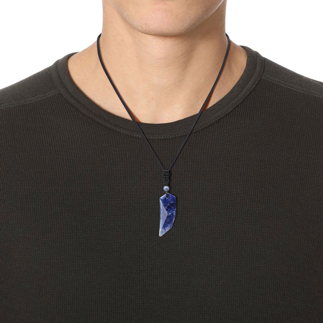 COAI Pendente Dente di Lupo in Pietre Naturali, Collana Pendente Unisex con Laccio Regolabile