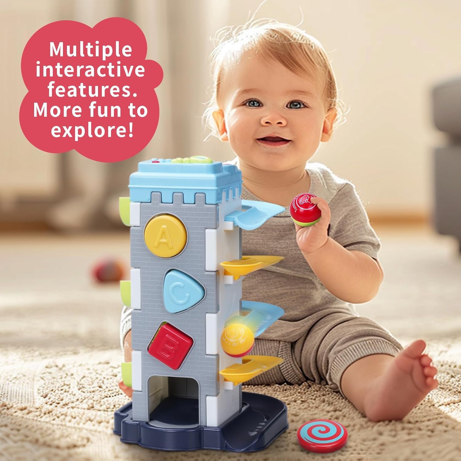 Samtop 4-in-1 Baby Ball Tower Toy with Music & Lights | Learning Activity for Toddlers 12-24 Months | Color Recognition & Shape Sorter | Ball Drop Playset for 1+ Year Old Boys & Girls 2