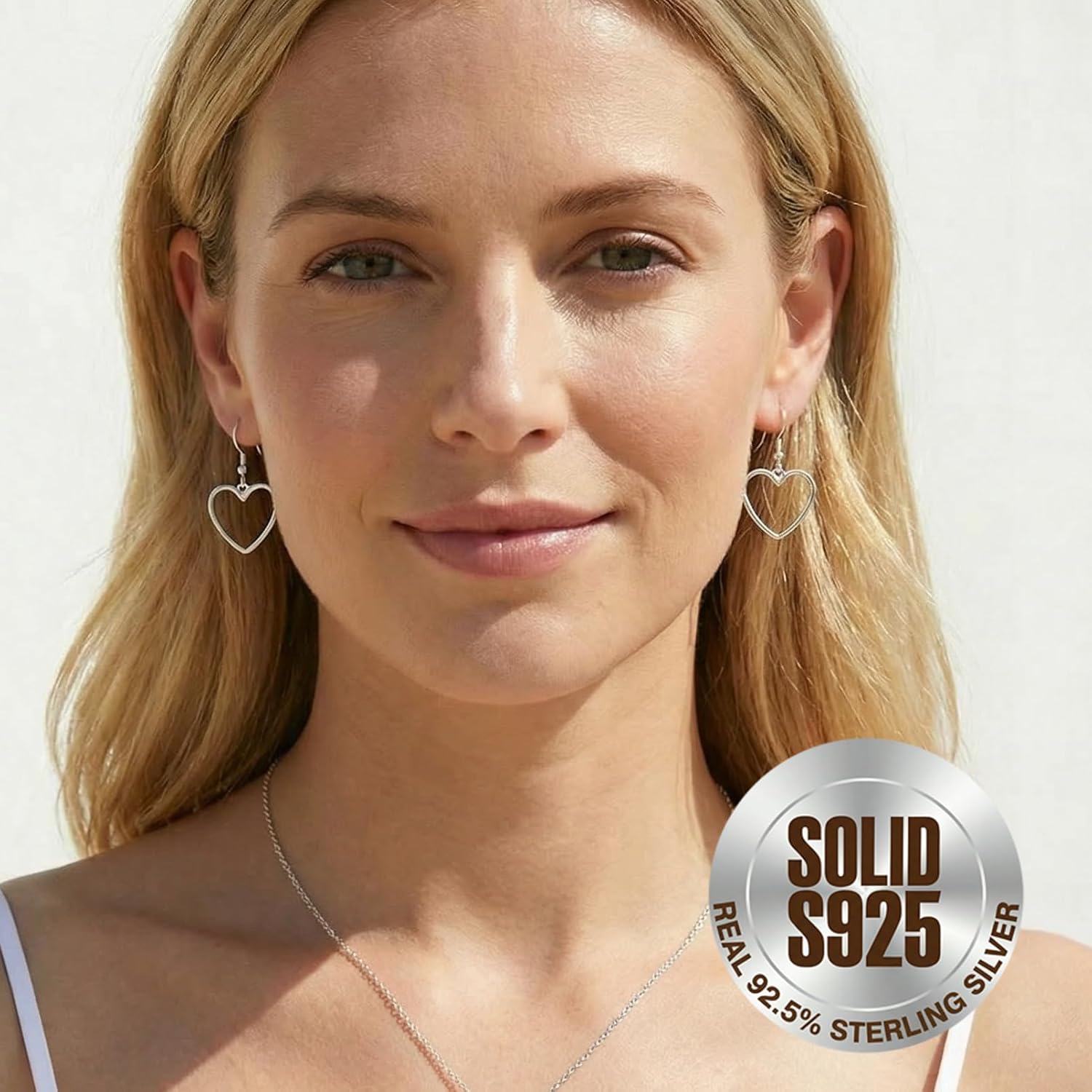 SLUYNZ Solid 925 Sterling Silver 1.8CM Hollow Heart Drop Earrings for Women Teens Sweet Love Dangle Earrings - Image 3