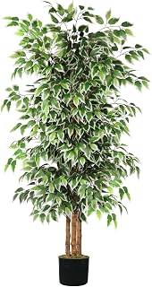 GTIDEA 6FT Artificial Ficus Tree - Realistic Faux Silk Plant with Natural Trunk, Dried Moss for Indoor Outdoor Home Office Decor