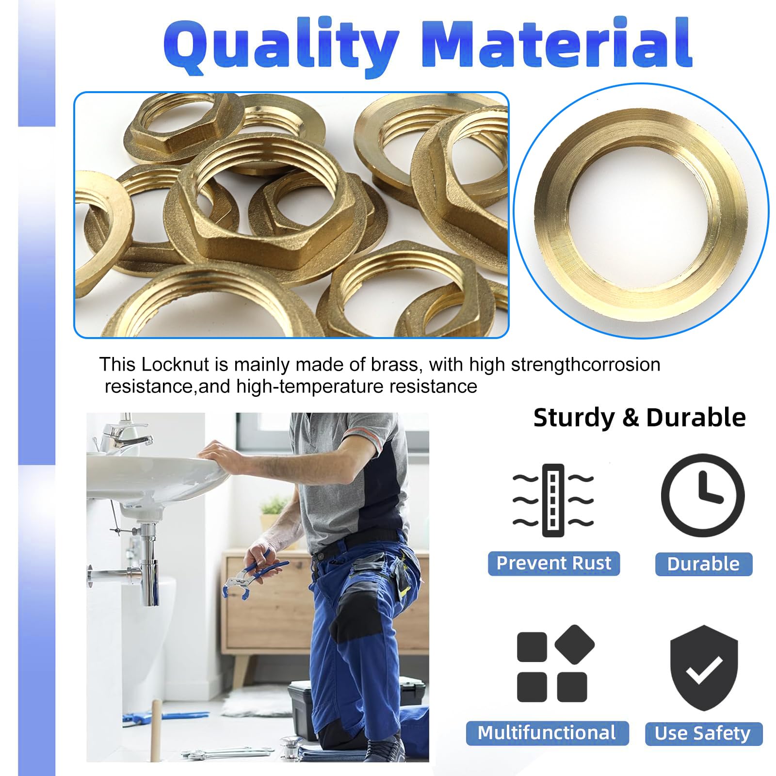 Tuerca hexagonal con brida, tuerca de retención, tuerca de grifo de latón, 3 G 3/4 pulgadas, 1/2 pulgadas, 1 pulgada, para lavabo de baño grifos sanitarios