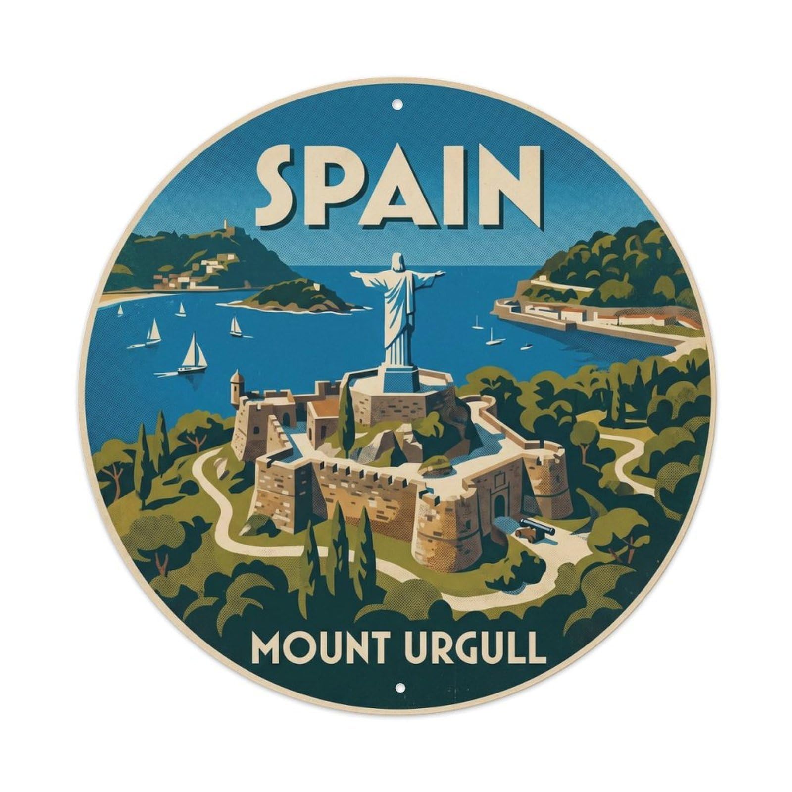 San Sebastian Mount Urgull Spain Landmark Travel Metal Tin Sign