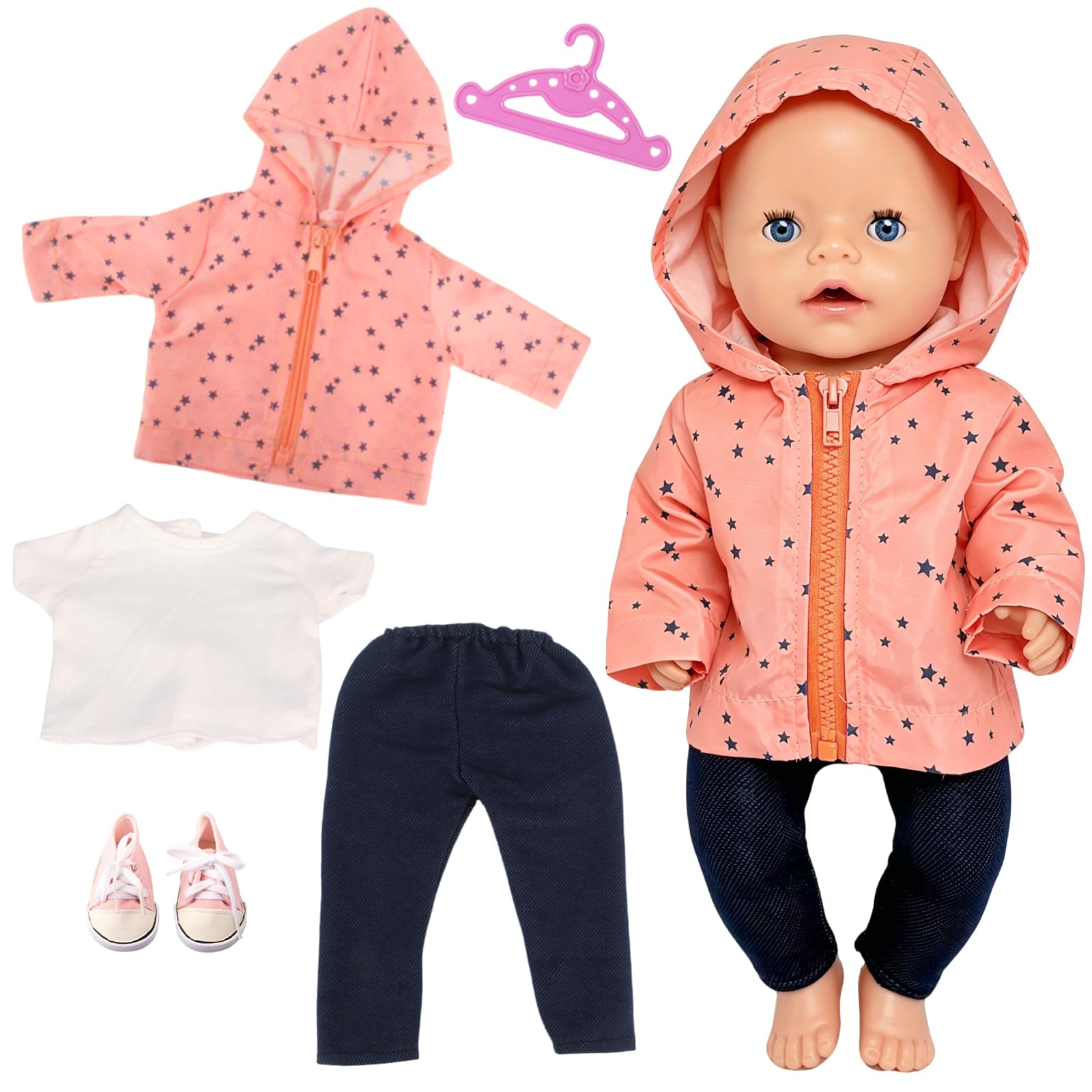 Lot De 5 Tenues De Poupée Violette – 35-43 Cm – Veste, T-shirt, Pantalon, Chaussures, Cintres – Accessoires Mode – Idée Cadeau
