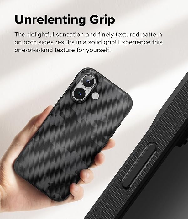 Ringke Onyx for iPhone 16 Plus Case, [Firm Grip] Micro-Embossed Bumper Non-Slip Anti-Fingerprint Scratch Resistant Shockproof Protective Cover with Precise Cutouts - Camo Black by Ringke - Image 5