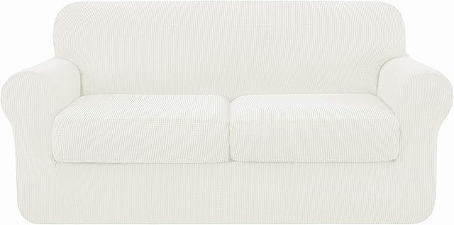 subrtex 2-Seater Sofa Cover with 2 Separate Cushion Covers, Stretch Sofa Slipcover Replacement Furniture Protector (Loveseat, Cream)