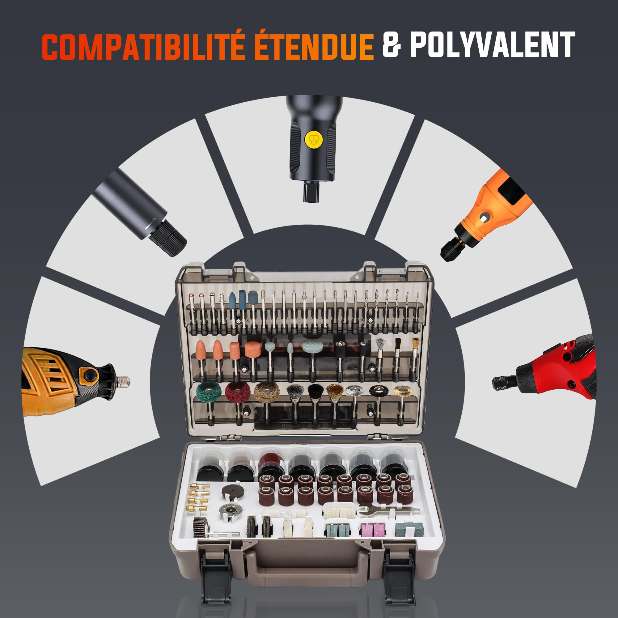 Katerk Kit D'accessoires pour Outils Rotatifs, 420 PiÈCes, embouts Universels de 1/8", pour la DÉCoupe, le Ponçage, le Polissage, la Sculpture, le Meulage, L'affûtage Et le Perçage