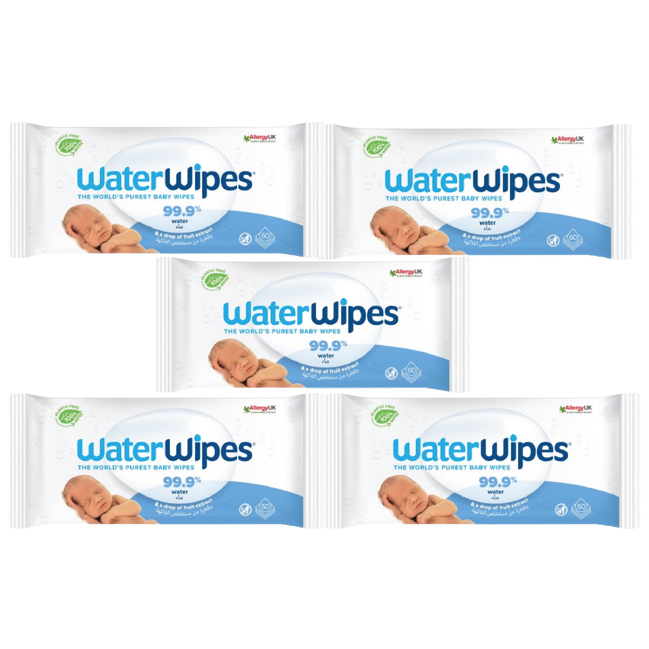 Water Wipes Purest Baby Wipes Sensitive Skin 5 x 60s (300 wipes) Pack of 5