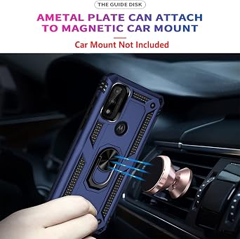 STARSHOP Compatible with Moto G Pure Phone Case, with [Tempered Glass Screen Protector Included], Military Grade Shockproof Drop Protection Phone Cover with Metal Ring Kickstand - Blue