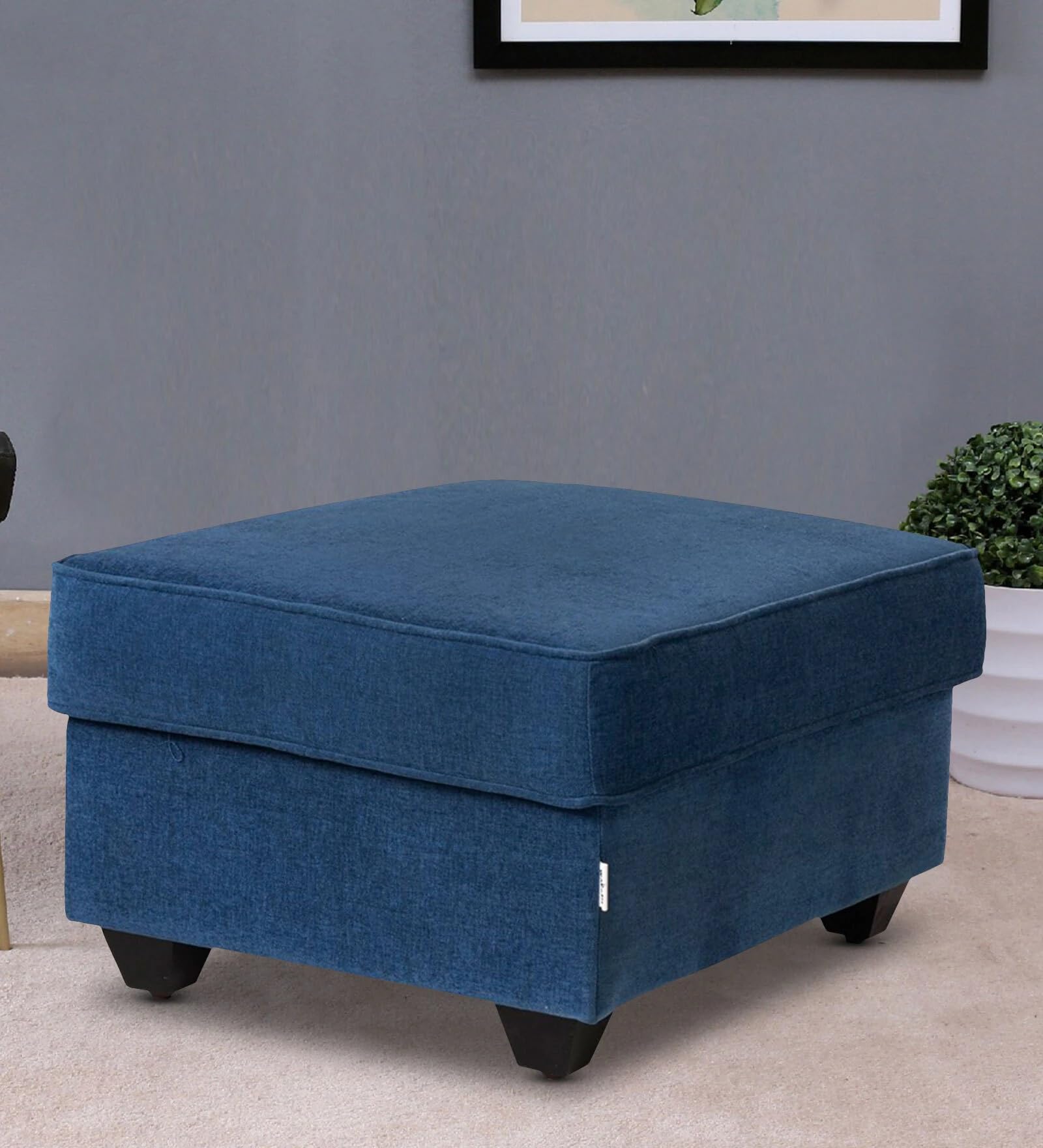 URBAN SIGNATURE Napper Fabric Ottoman - Cobalt Blue | 1 Seater | Soft Compact Padded Ottoman| Great for The Living Room Or Bedroom | Decorative Furniture-image-44