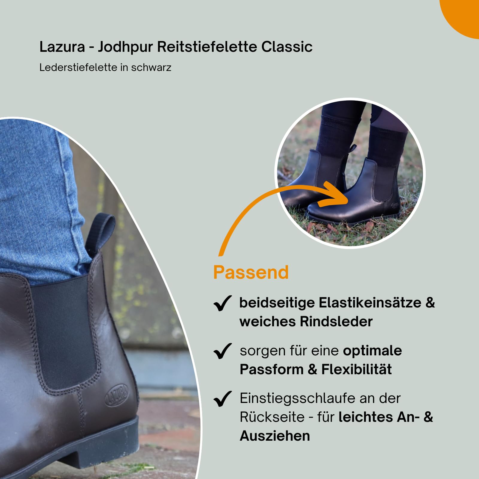 Lazura Jodhpur Reitstiefelette Classic Leder schwarz