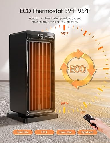 Miniatura 3 de Calentador de espacio, calentadores de espacio de 1500 W para uso en interiores, calentador eléctrico para dormitorio, termostato ECO oscilante de