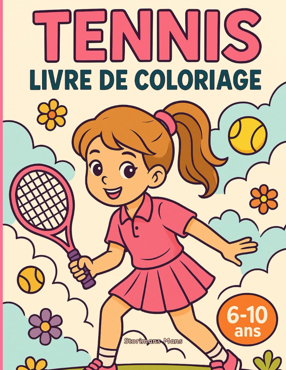Tennis - Livre de coloriage pour filles 6-10: Scènes de tennis faciles et amusantes à colorier : raquettes, balles, terrains et trophées !