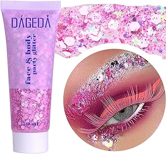 DAGEDA Body Glitter Gel, Face Glitters Body Gel Sequins Shimmer Liquid Eyeshadow, Chunky Glitter for Face Hair Nails, Holographic Cosmetic Laser Powder Festival Makeup 50ml(Pink)