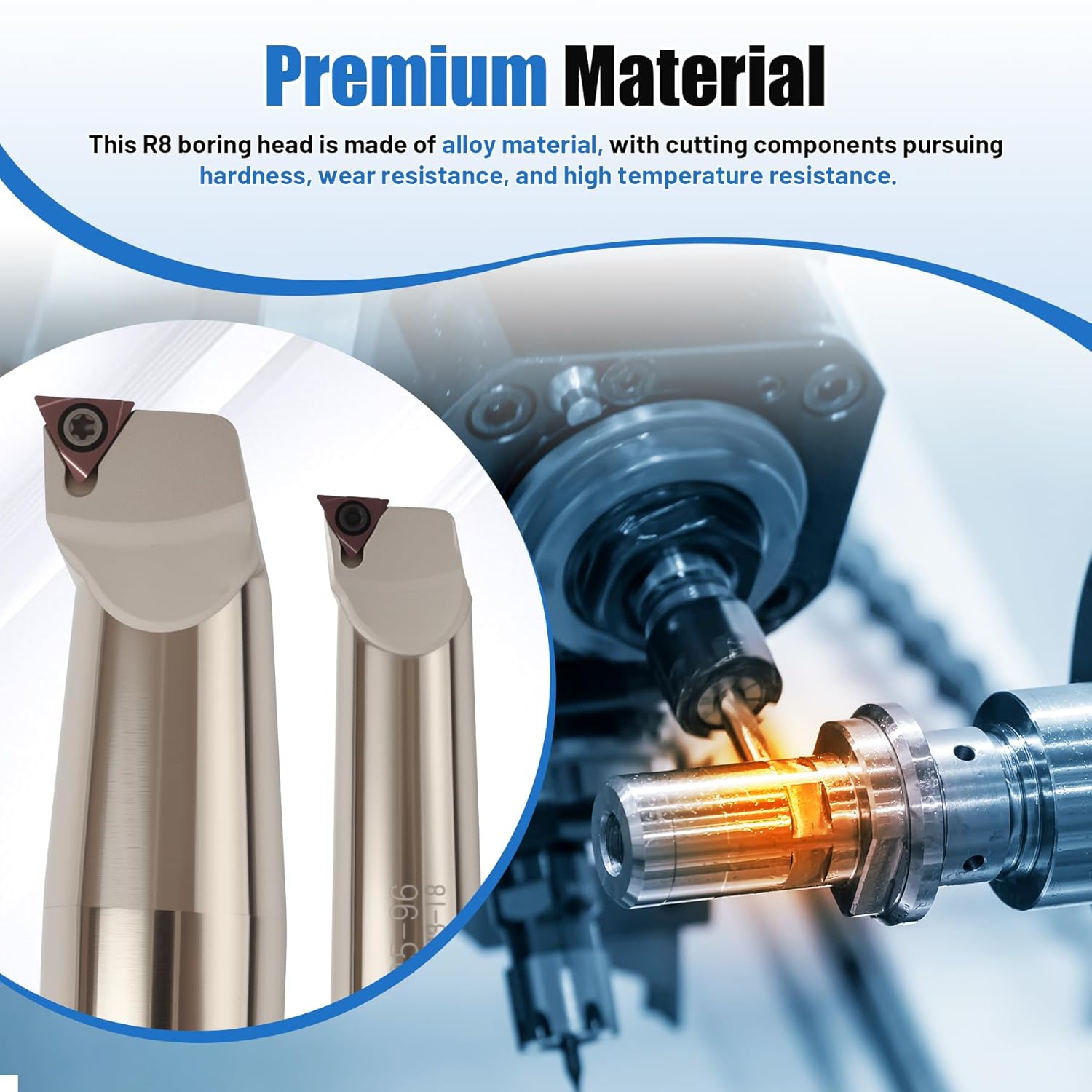 R8 Boring Head 2Inch Shank Boring Tool Set and 6Pcs 1/2" Carbide Boring Bar Set, (Inserts Included) 1/2" - 4", Fit for Milling Machine